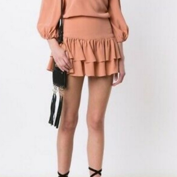 Revolve Sam & Lavi Silk Ruffle Tiered Skirt Womens Medium Pink Coquette Feminine - Picture 1 of 11